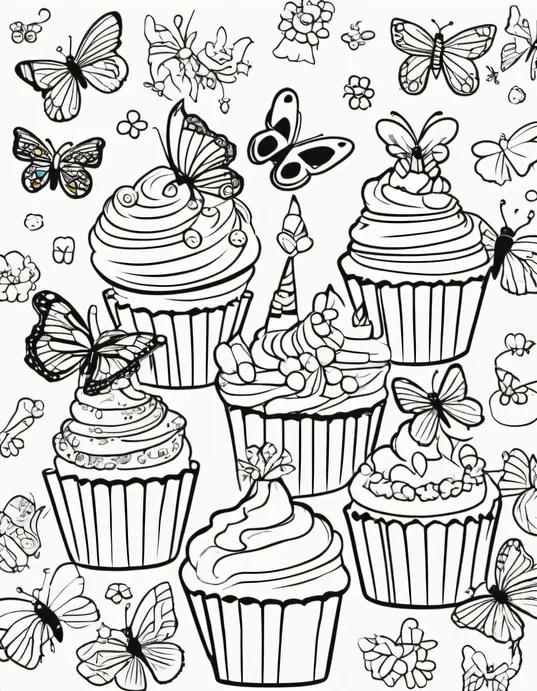 Delightful Rainbow Cupcake Coloring Scene