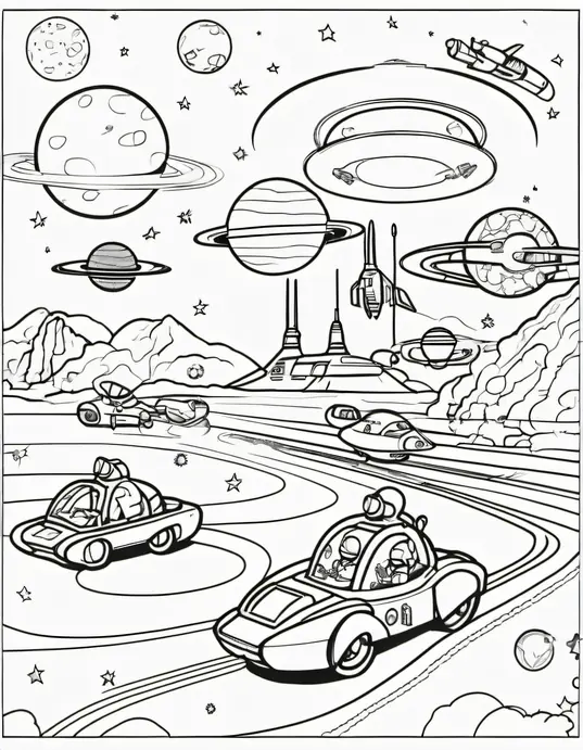 Color & Discover Space Race Cars