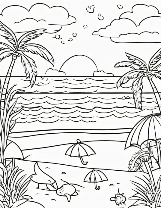Sunny Beach Coloring Scene