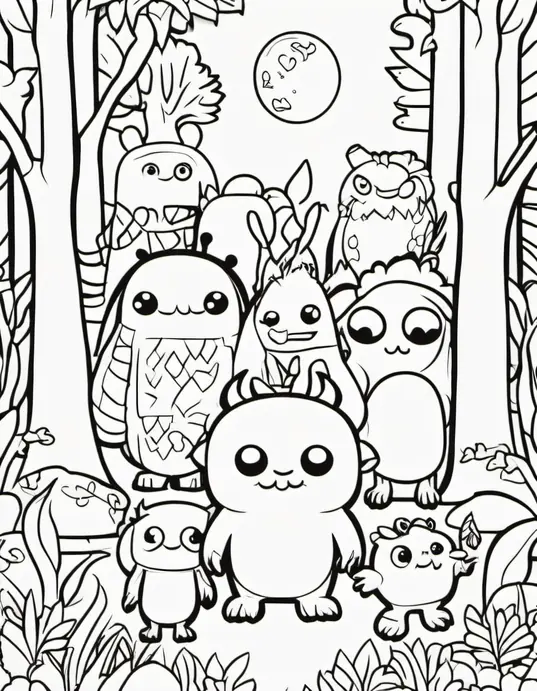 Color Cute Monster Forest Under the Moonlight