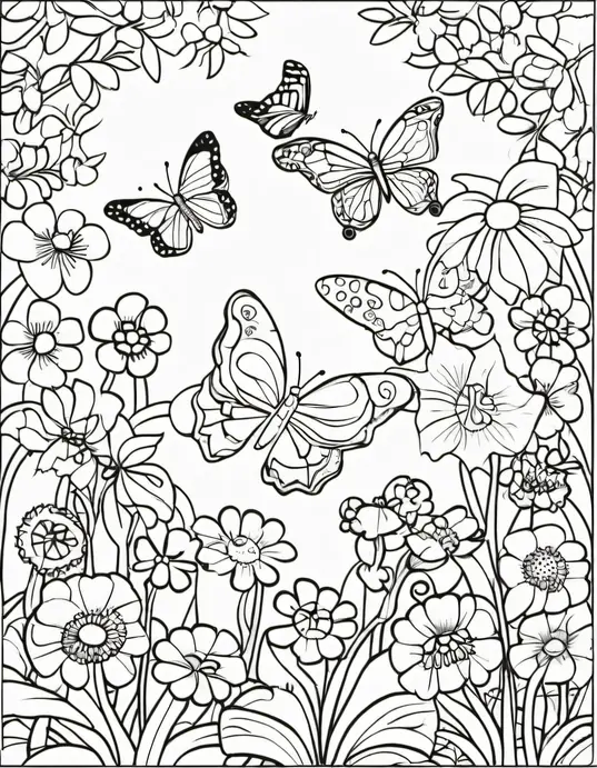 Butterfly Garden Coloring Page for Kids