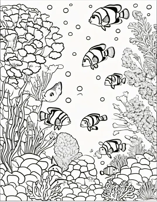 Underwater Coral Reef Fish Coloring Scene