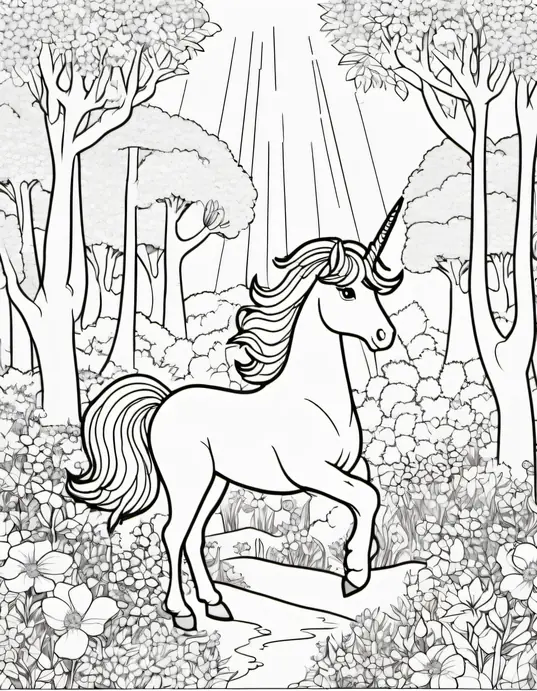 Magical Unicorn Forest Coloring Page