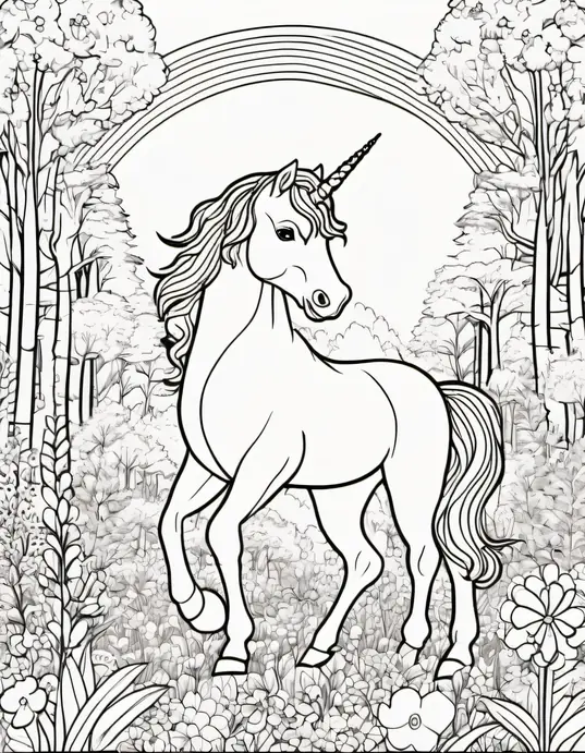 Color Unicorn Forest Rainbows and Flowers