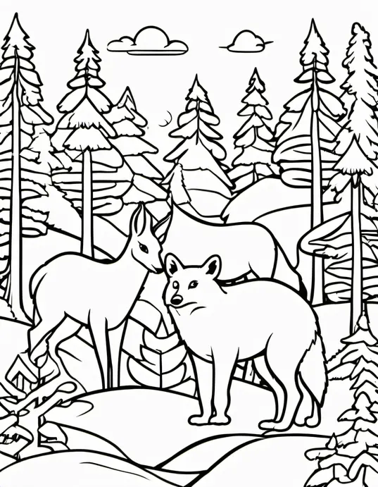 Snowy Forest Animals Coloring Page