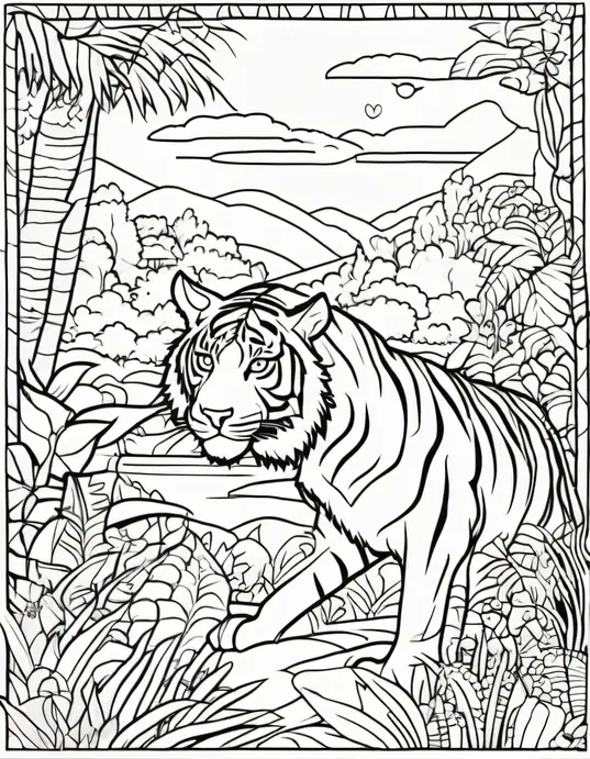 Colorful Tiger Jungle Safari Scene