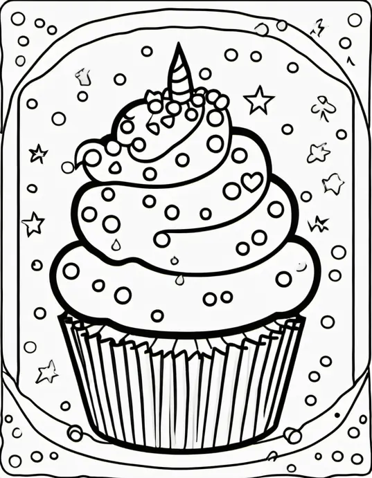 Sprinkle Rainbow Cupcake Coloring Scene