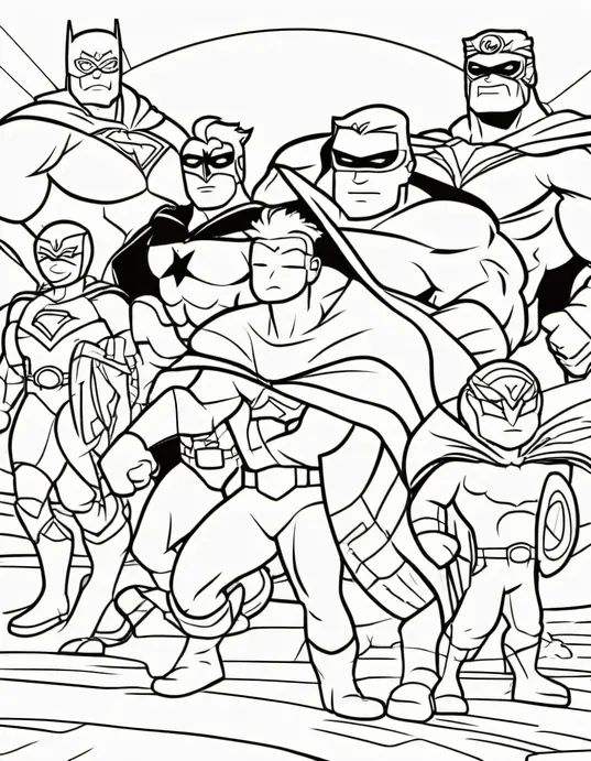 Superhero Playtime Coloring Scene: Savvy Squad Sunset