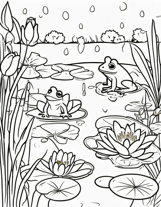 Color Frog Pond Adventure Scene for Kids