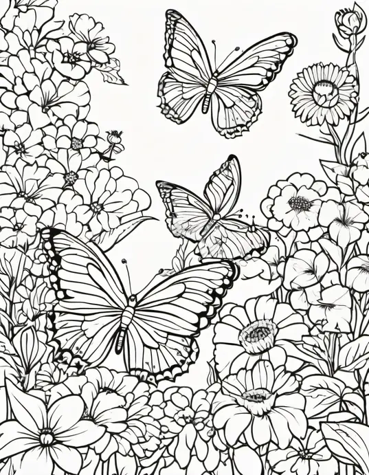 Butterfly Garden Coloring Scene