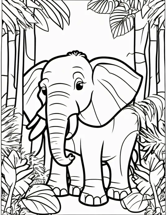 Explore Vibrant Jungle Elephant Coloring Page