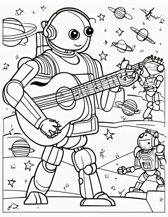 Colour Robots Playing Music in Space Adventure