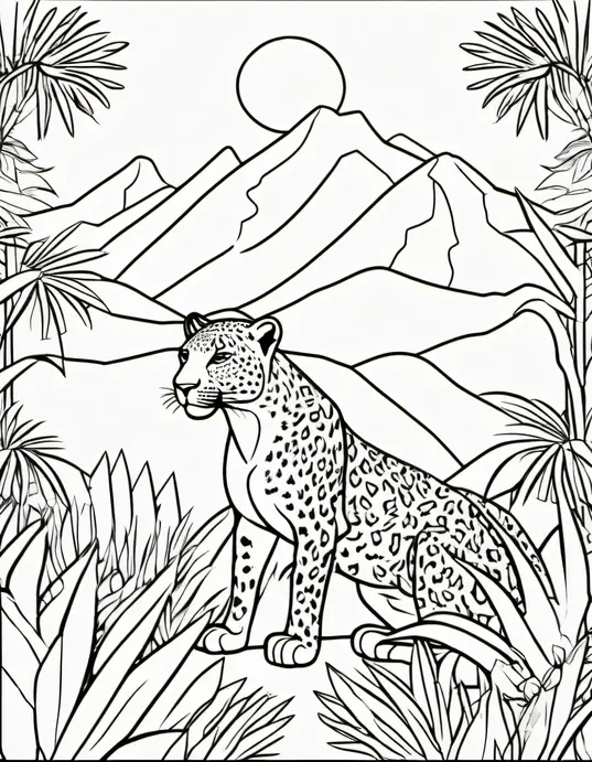 Exciting Leopard Jungle Coloring Scene