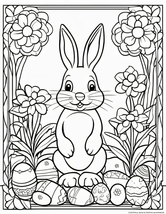 Colorful Easter Bunny Garden Scene for Kids