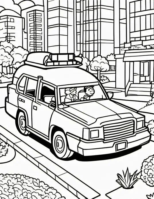 Color and Create Police Car Playground Scene