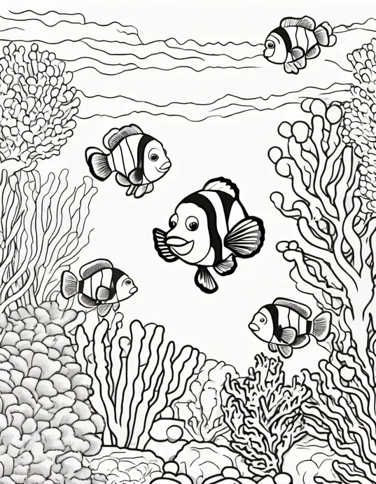 Colorful Clownfish Coral Reef Scene for Kids