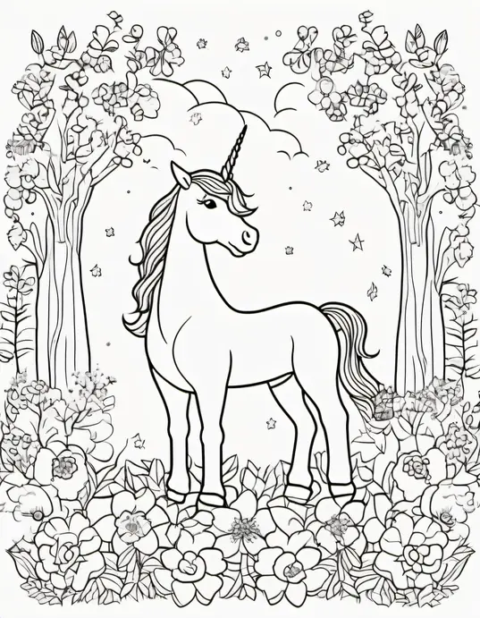 Purrfectly Pink Unicorn Coloring Scene