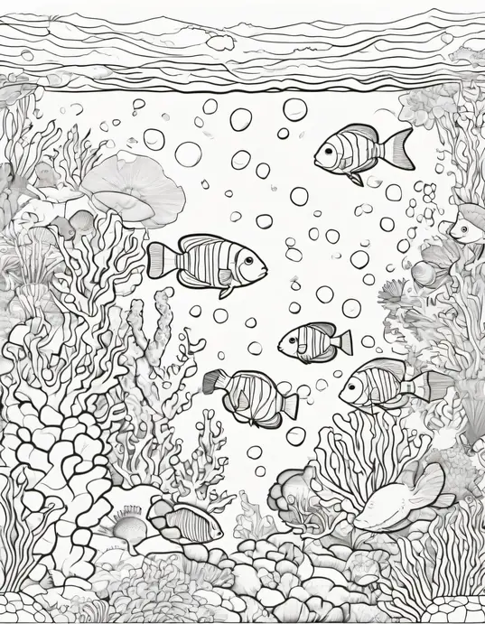 Underwater Rainbow Reef Coloring Scene