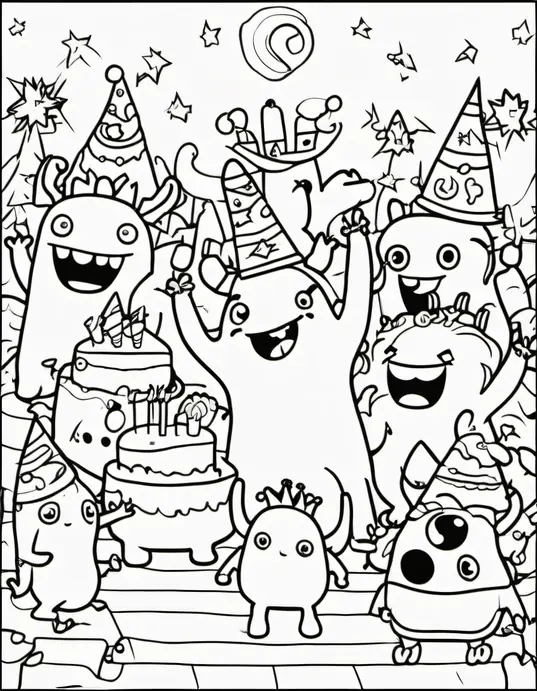 Spooktacular Glow-in-the-Dark Cute Monster Coloring Scene