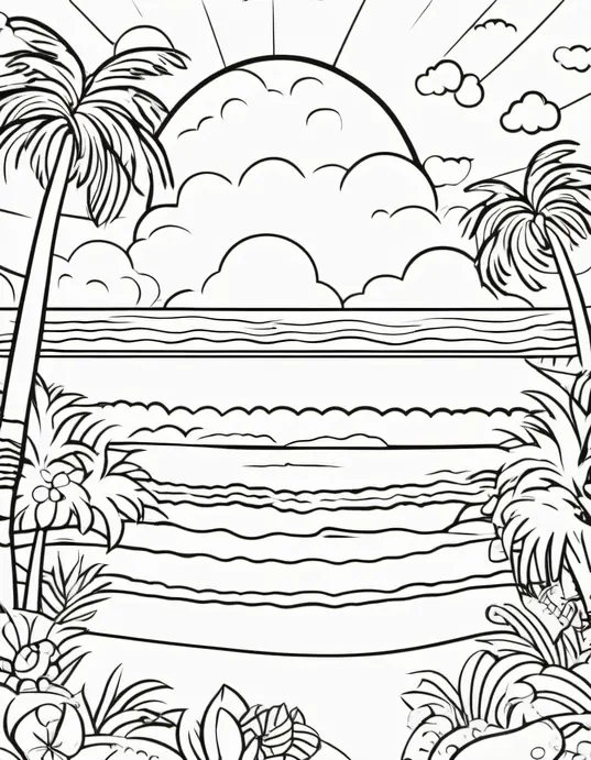 Sunny Beach Coloring Scene for Kids