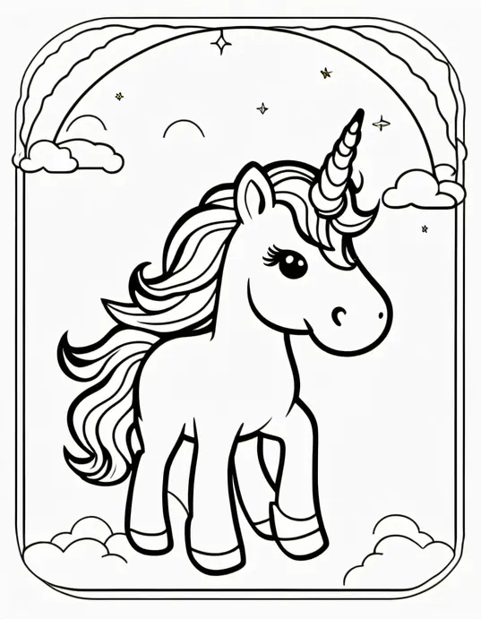 Magical Unicorn Rainbow Coloring Page for Kids