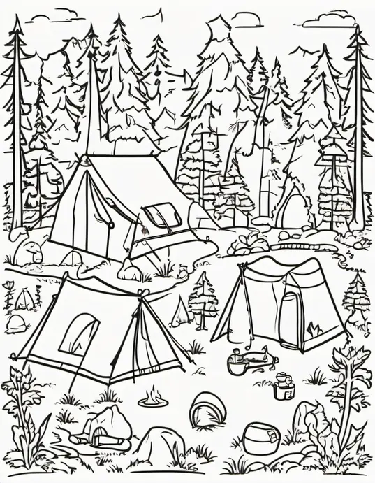 Colorful Forest Campsite Scene for Kids