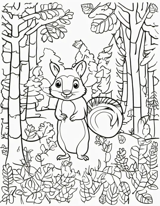Autumn Forest Animals Coloring Scene