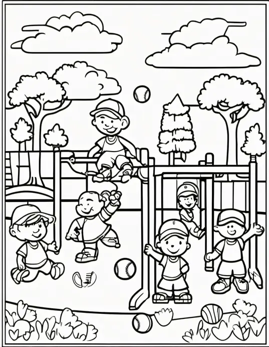 Color Baseball Players on Sunny Playground