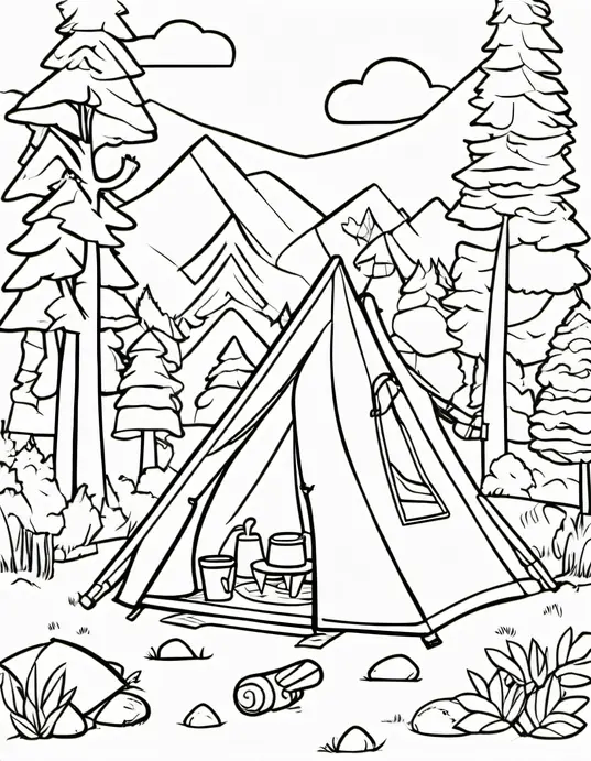 Exploring Forest Campsite Coloring Page