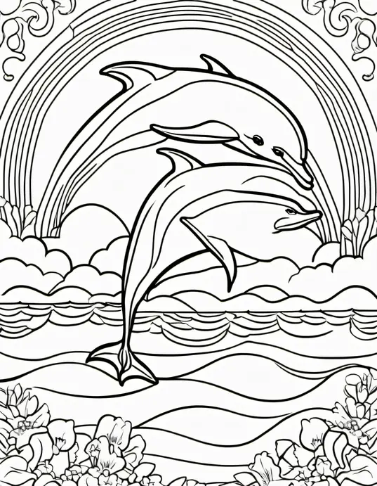 Underwater Dolphin Rainbow Coloring Scene