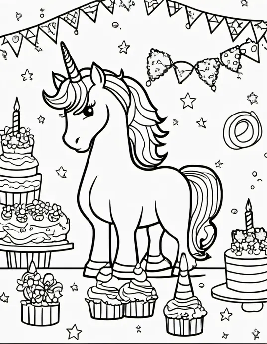Colorful Unicorn Birthday Party Scene for Kids