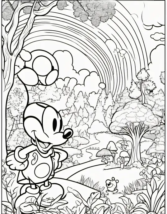 Color Mickey Mouse's Magical Rainbow Forest
