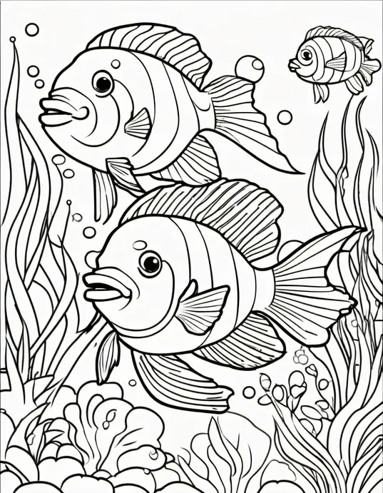 Underwater Rainbow Fish Coloring Scene