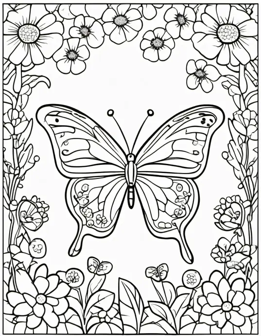 Butterfly Garden Coloring Page for Kids
