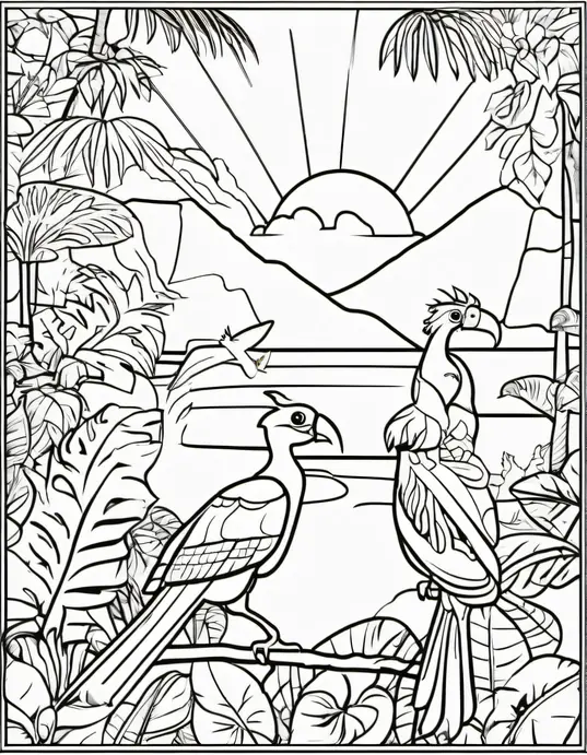 Colorful Tropical Parrot Forest Scene for Kids
