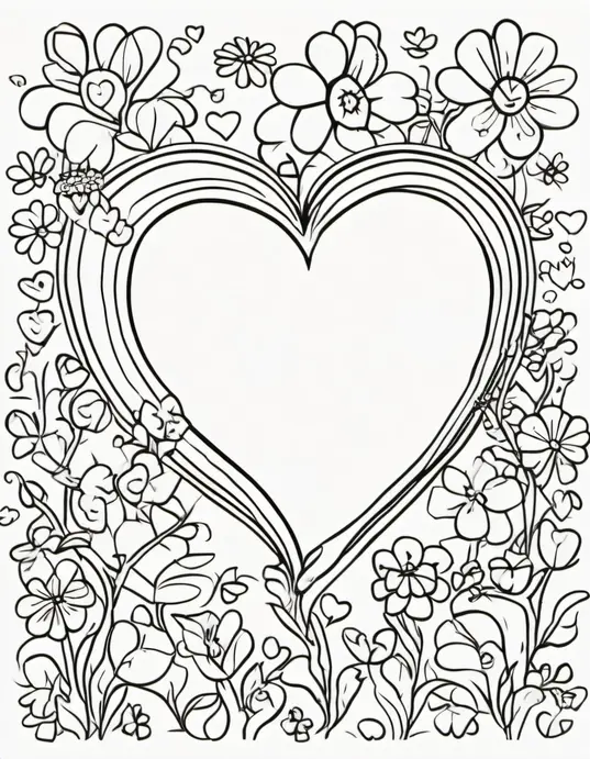 Colorful Heart Garden for Kids to Draw