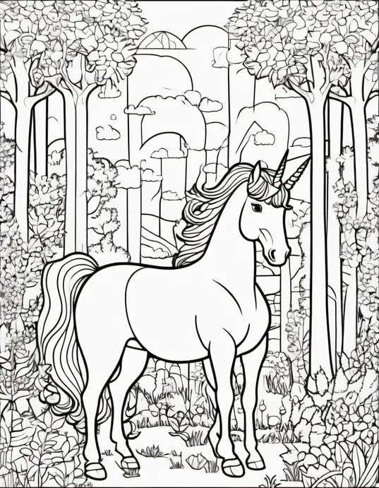 Magical Unicorn Forest Coloring Page