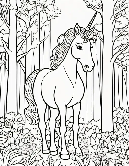 Colorful Unicorn Tree Forest Scene for Kids