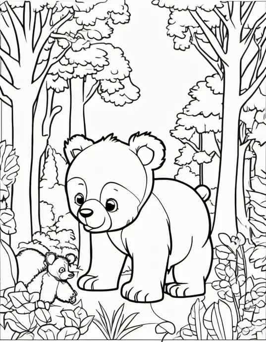 Colorful Forest Bear Friends Scene for Kids