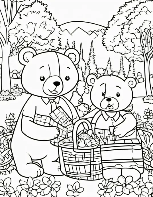 Colorful Forest Bear Picnic Scene