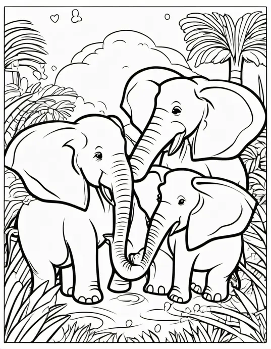 Color Jungle Elephants under a Sunshower
