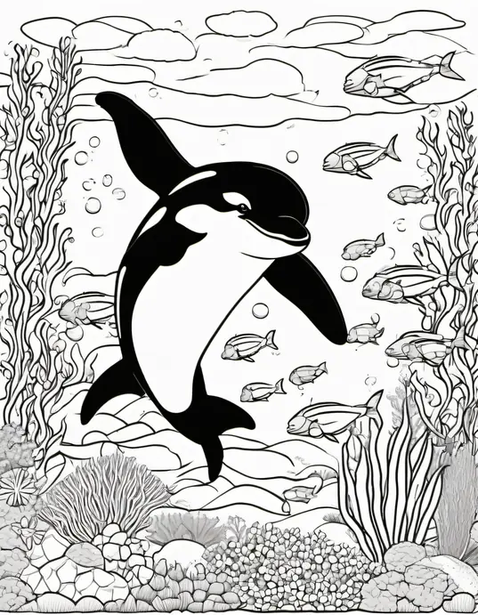 Colorful Orca Pod Underwater Adventure