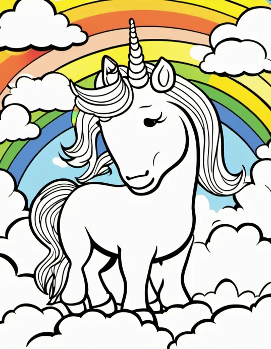 Sunny Rainbow Unicorn Skies Coloring Page