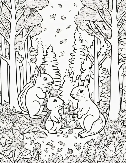 Autumn Forest Animals Coloring Page