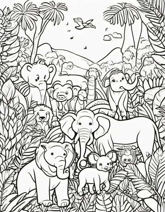 Heart Shaped Jungle Coloring Page for Valentine's Day