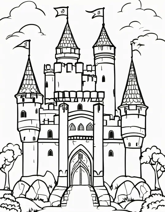 Medieval Knight Castle Coloring Page