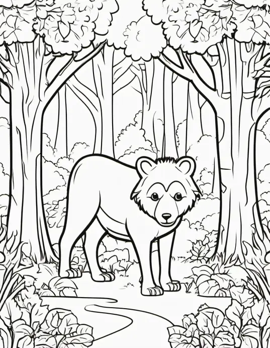 Sunny Forest Animal Tree Coloring Page