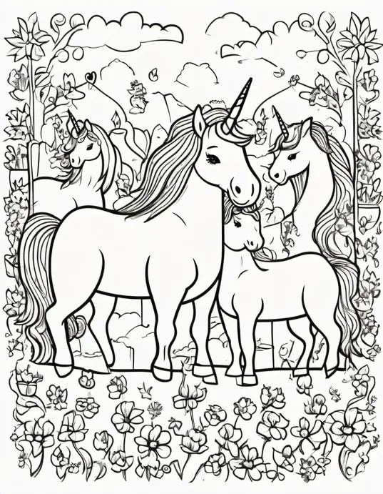 Unicorn Orchestra Coloring Page