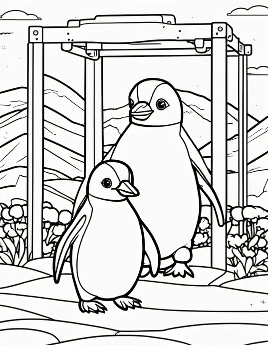 Pixely Penguin Playground Coloring Page