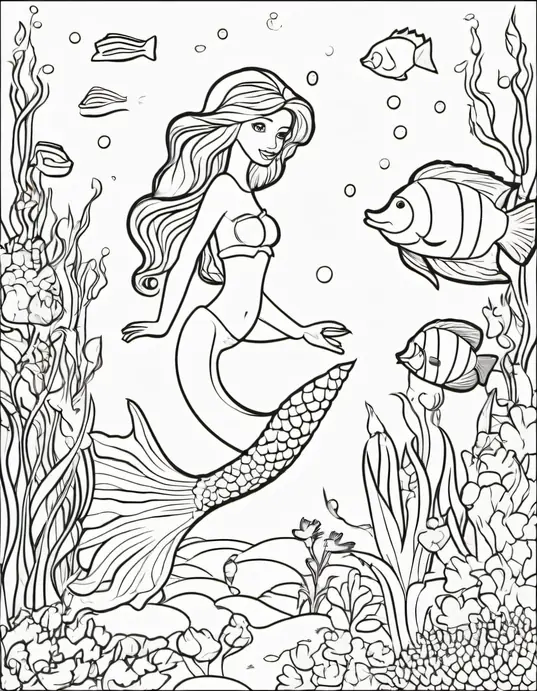 Underwater Mermaid Garden Coloring Page